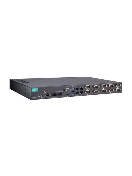 Moxa (RKP-C110-C1-8C-T) Rackmount 1U computer with Intel® Celeron® 6305E processor, 4 LAN ports, 10 serial ports, 8 DIs, 8 DOs, 3 USB 3.0 ports, 1 VGA port, 1 HDMI port, 2 SSD slots, 12/24 VDC power input, -30 to 60°C operating temperature Moxa (RKP-C110-C1-8C-T) Rackmount 1U computer with Intel® Celeron® 6305E processor, 4 LAN ports, 10 serial ports, 8 DIs, 8 DOs, 3 USB 3.0 ports, 1 VGA port, 1 HDMI port, 2 SSD slots, 12/24 VDC power input, -30 to 60°C operating temperature
