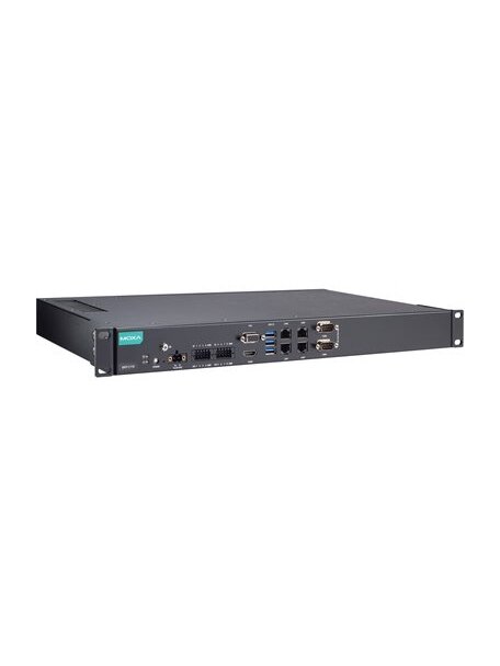 Moxa (RKP-C110-C3-T-Win10) Rackmount 1U computer with Intel® Core™ i3-1115G4E processor, 4 LAN ports, 2 serial ports, 8 DIs, 8 DOs, 3 USB 3.0 ports, 1 VGA port, 1 HDMI port, 2 SSD slots, 12/24 VDC power input, Windows 10 LTSC 2021 preinstalled, -30 to 60° 1