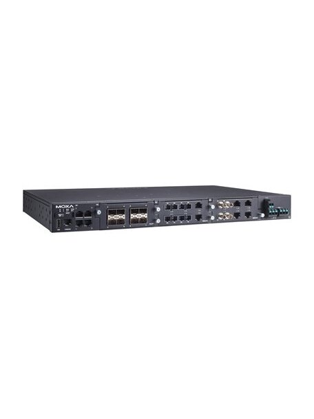 Moxa (RKS-G4028-4GT-2LV-T) Layer 2 modular managed Ethernet switch with 4 10/100/1000BaseT(X) ports, 3 slots for Ethernet modules, 2 isolated power supplies (24/48 VDC), -40 to 75°C operating temperature 3