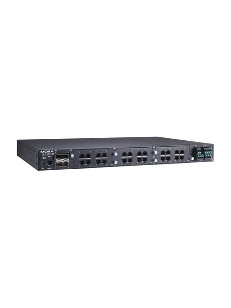 Moxa (RKS-G4028-PoE-4GS-HV-T) Layer 2 modular managed Ethernet switch with 4 100/1000BaseSFP ports, 3 slots for Ethernet modules, PoE Ethernet module supported, 1 isolated power supply (110/220 VAC/VDC), -40 to 75°C operating temperature 1