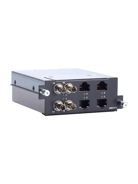 Moxa (RM-G4000-2MST4TX) Fast Ethernet module with 2 multi-mode 100BaseFX ports with ST connectors, 4 10/100BaseT(X) ports