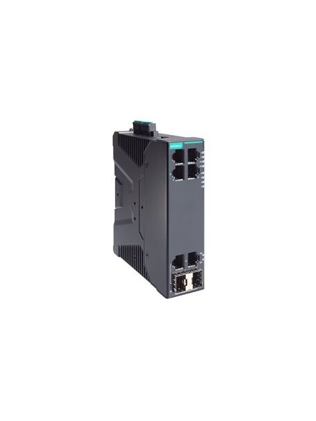 Moxa (SDS-3006-2GTXSFP-T) Compact industrial smart Ethernet switch with 4 10/100BaseT(X) ports, 2 10/100/1000BaseT(X) or 100/1000BaseSFP combo ports, dual 12/24/48 VDC power inputs, -40 to 75°C operating temperature