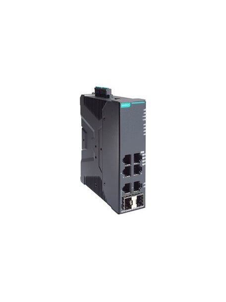 Moxa (SDS-G3006-4PoE-2GTXSFP-T) Compact industrial full Gigabit smart Ethernet switch with 4 PoE/PoE+ 10/100/1000BaseT(X) ports, 2 10/100/1000BaseT(X) or 100/1000BaseSFP combo ports, dual 12/24/48 VDC power inputs, -40 to 75°C operating temperature