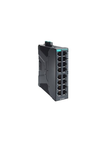 Moxa (SDS-G3016-2GSFP) Compact industrial full Gigabit smart Ethernet switch with 14 10/100/1000BaseT(X) ports, 2 100/1000BaseSFP ports, dual 12/24/48 VDC power inputs, -10 to 60°C operating temperature 2