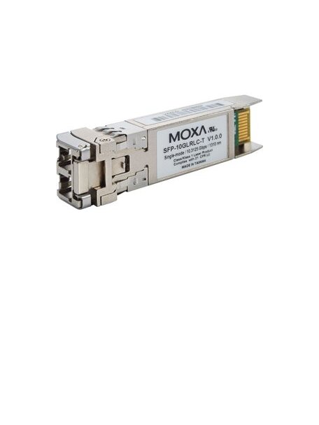 Moxa (SFP-10GLRLC-T) SFP+ module with 1 10GBase-LR port, LC connector for 10 km transmission, -40 to 85°C operating temperature