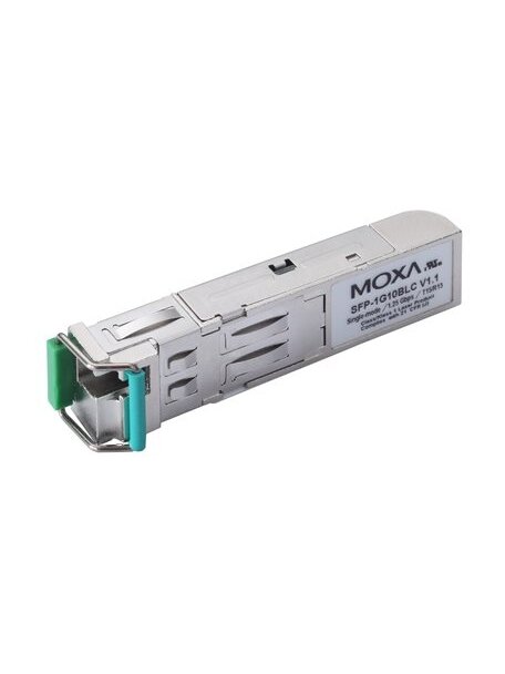 Moxa (SFP-1G20BLC) WDM-type (BiDi) SFP module with 1 1000BaseSFP port with LC connector for 20 km transmission; TX 1550 nm, RX 1310 nm, 0 to 60°C operating temperature