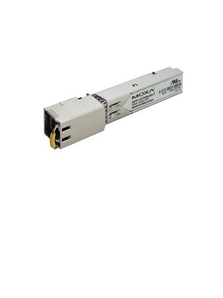 Moxa (SFP-1GTXRJ45-T) SFP module with 1 1000BaseT port with RJ45 connector for 100 m transmission, -40 to 75°C operating temperature 1 Moxa (SFP-1GTXRJ45-T) SFP module with 1 1000BaseT port with RJ45 connector for 100 m transmission, -40 to 75°C operating temperature 1