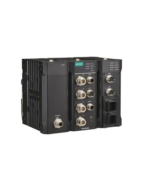 Moxa (TAP-M310R-1P1R1S-EU-CT-T) Wi-Fi 6 (802.11ax) railway wayside wireless AP/client with one radio and one switch module, one M12 K-coded 110/220 VAC input, EU band, -40 to 75°C operating temperature, conformal coating Moxa (TAP-M310R-1P1R1S-EU-CT-T) Wi-Fi 6 (802.11ax) railway wayside wireless AP/client with one radio and one switch module, one M12 K-coded 110/220 VAC input, EU band, -40 to 75°C operating temperature, conformal coating