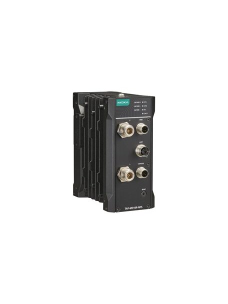 Moxa (TAP-M310R-NPS-1R-EU-CT-T) Wi-Fi 6 (802.11ax) railway onboard wireless AP/client with one radio module, no power splitters, one M12 A-coded 24 VDC input, EU band, -40 to 75°C operating temperature, conformal coating 1 Moxa (TAP-M310R-NPS-1R-EU-CT-T) Wi-Fi 6 (802.11ax) railway onboard wireless AP/client with one radio module, no power splitters, one M12 A-coded 24 VDC input, EU band, -40 to 75°C operating temperature, conformal coating 1