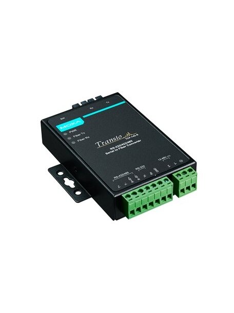 Moxa (TCF-142-S-SC-T) RS-232/422/485 to single-mode optical fiber media converter with fiber ring support and SC connector, -40 to 75°C operating temperature