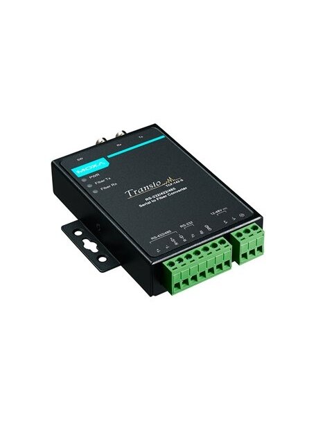 Moxa (TCF-142-S-ST) RS-232/422/485 to single-mode optical fiber media converter with fiber ring support and ST connector, 0 to 60°C operating temperature