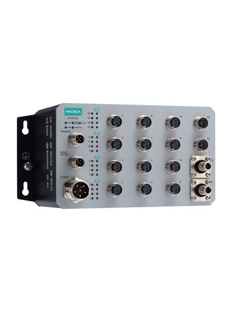 Moxa (TN-4516A-12PoE-2GPoE-2GODC-WV-T) 12 PoE 10/100BaseT(X) ports with M12 connector, 2 PoE 10/100/1000BaseT(X) ports with M12 connector, 2 1000BaseLSX fiber optic ports with Q-ODC® interface, 1 (dual input) 24 to 110 VDC power supply, -40 to 75°C operat Moxa (TN-4516A-12PoE-2GPoE-2GODC-WV-T) 12 PoE 10/100BaseT(X) ports with M12 connector, 2 PoE 10/100/1000BaseT(X) ports with M12 connector, 2 1000BaseLSX fiber optic ports with Q-ODC® interface, 1 (dual input) 24 to 110 VDC power supply, -40 to 75°C operat