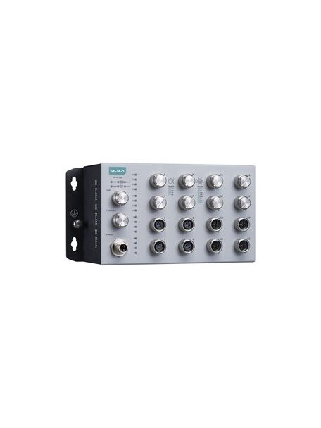 Moxa (TN-4516B-8P-4G-4GP-CT-T) EN 50155 16-port L2 switch including 8 FE PoE ports, 4 Gigabit ports, 4 Gigabit PoE ports, 150 W PoE power budget, 24 to 110 VDC power input, -40 to 70°C operating temperature, IP42, conformal coating