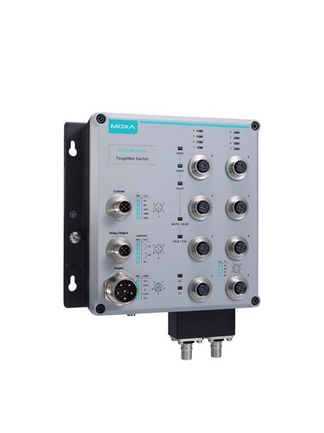 Moxa (TN-5510A-2GLSX-ODC-WV-CT-T) Layer 2 managed Ethernet switch with 8 10/100BaseT(X) and 2 1000 BaseLSX Q-ODC® ports, 24 to 110 VDC dual power input, -40 to 75°C operating temperature, conformal coating