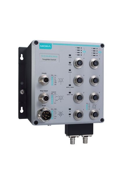 Moxa (TN-5510A-8PoE-2GLSX-ODC-WV-CT-T) 8 10/100BaseT(X) with 802.3at PoE+ ports with M12 connector and 2 GE fiber ports, power input 24 to 110 VDC, -40 to 75°C operating temperature, conformal coating Moxa (TN-5510A-8PoE-2GLSX-ODC-WV-CT-T) 8 10/100BaseT(X) with 802.3at PoE+ ports with M12 connector and 2 GE fiber ports, power input 24 to 110 VDC, -40 to 75°C operating temperature, conformal coating