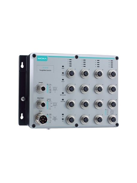 Moxa (TN-5516A-WV-T) Layer 2 managed switch with 16 10/100BaseT(X) ports with M12 connector, dual power input, 24 to 110 VDC, -40 to 75°C operating temperature
