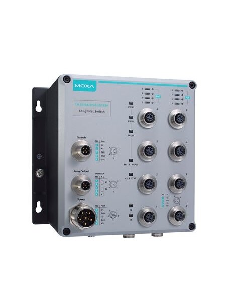 Moxa (TN-5518A-8PoE-2GTXBP-WV-T) Layer 2 managed Ethernet switch with 8 10/100BaseT(X) ports and 8 802.3at PoE+ M12 connectors, 2 10/100/1000BaseT(X) M12 connectors with bypass function, 24 to 110 VDC, -40 to 75°C operating temperature 3 Moxa (TN-5518A-8PoE-2GTXBP-WV-T) Layer 2 managed Ethernet switch with 8 10/100BaseT(X) ports and 8 802.3at PoE+ M12 connectors, 2 10/100/1000BaseT(X) M12 connectors with bypass function, 24 to 110 VDC, -40 to 75°C operating temperature 3