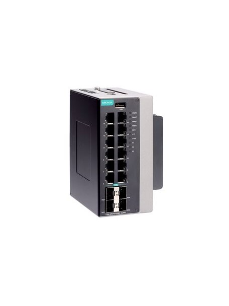 Moxa (TSN-G5016-4XGS-SoMD-LV-T) TSN-capable managed Ethernet switch with 12 10/100/1000BaseT(X) ports, 4 fixed 10GbE SFP+ ports, -40 to 70°C operating temperature