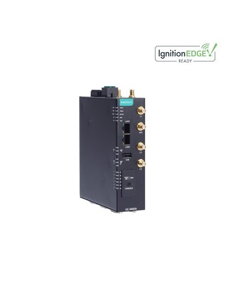 Moxa (UC-4430A-T) Arm Cortex-A53 quad-core 1.6 GHz industrial computer with 2 Ethernet ports, 2 serial ports, 1 CAN port, 4 DIs, 4 Dos, 2 expansion slots (for Wi-Fi 6E and LTE modules), -40 to 70°C operating temperature 1