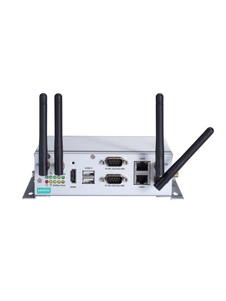 Moxa (V2201-E1-T) x86 embedded computer with Intel Atom® E3815 processor, 1 HDMI port, 2 Ethernet ports, 2 serial ports, 4 DIs, 4 DOs, 1 USB 3.0 port, 2 USB 2.0 ports, 1 SD slot, 1 uSIM slot, 2 Mini PCIe slots, -40 to 85°C operating temperature 2