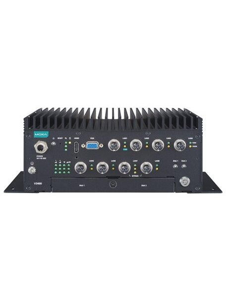 Moxa (V3404-TL3-W-CT-T) x86 computers with Intel® Core™ i3-1115G4E processor, 4 GbE ports, 2 serial ports, 2 DIs, 2 DOs, 2 USB 3.0 ports, 1 HDMI port, 1 VGA port, 2 hot-swappable HDD/SSD slots, multiple expansion slots for wireless modules, 24 to 110 VDC 2 Moxa (V3404-TL3-W-CT-T) x86 computers with Intel® Core™ i3-1115G4E processor, 4 GbE ports, 2 serial ports, 2 DIs, 2 DOs, 2 USB 3.0 ports, 1 HDMI port, 1 VGA port, 2 hot-swappable HDD/SSD slots, multiple expansion slots for wireless modules, 24 to 110 VDC 2