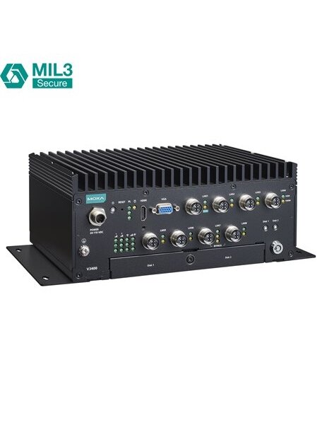 Moxa (V3408-TL3-W-CT-T) x86 computers with Intel® Core™ i3-1115G4E processor, 8 GbE ports, 2 serial ports, 2 DIs, 2 DOs, 2 USB 3.0 ports, 1 HDMI port, 1 VGA port, 2 hot-swappable HDD/SSD slots, multiple expansion slots for wireless modules, 24 to 110 VDC 1 Moxa (V3408-TL3-W-CT-T) x86 computers with Intel® Core™ i3-1115G4E processor, 8 GbE ports, 2 serial ports, 2 DIs, 2 DOs, 2 USB 3.0 ports, 1 HDMI port, 1 VGA port, 2 hot-swappable HDD/SSD slots, multiple expansion slots for wireless modules, 24 to 110 VDC 1