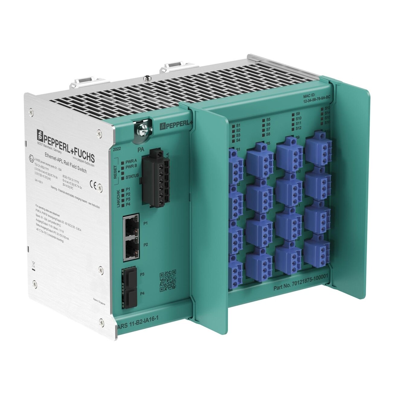 Pepperl+Fuchs ARS11-B2-IA16-1 (70121875-100001) Ant bėgelio montuojamas Ethernet-APL lauko komutatorius