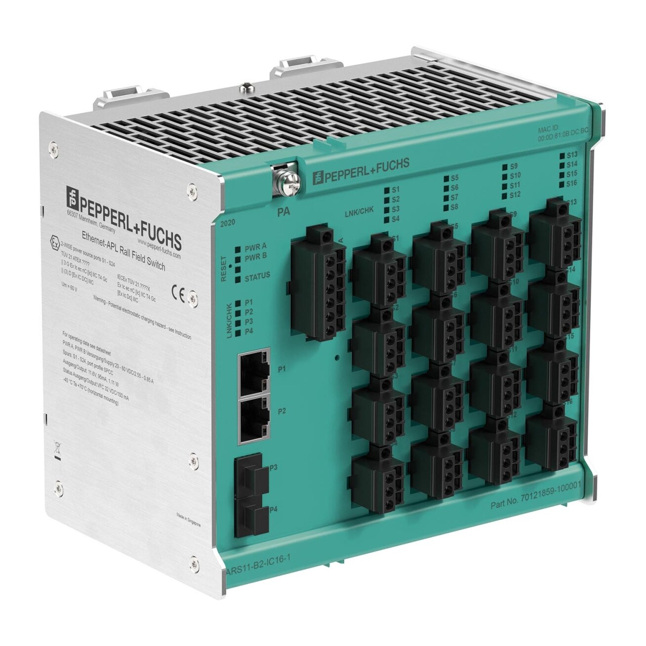Pepperl+Fuchs ARS11-B2-IC16-2 (70121859-100007) Ant bėgelio montuojamas Ethernet-APL lauko komutatorius