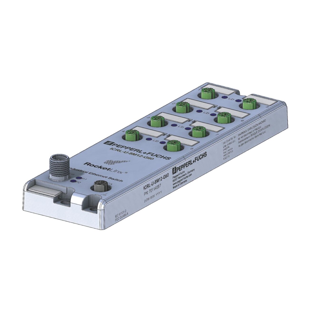 Pepperl+Fuchs ICRL-U-8M12-G60 (70114057) 8 prievadų nevaldomas M12 IP67 komutatorius (sutrumpinta)