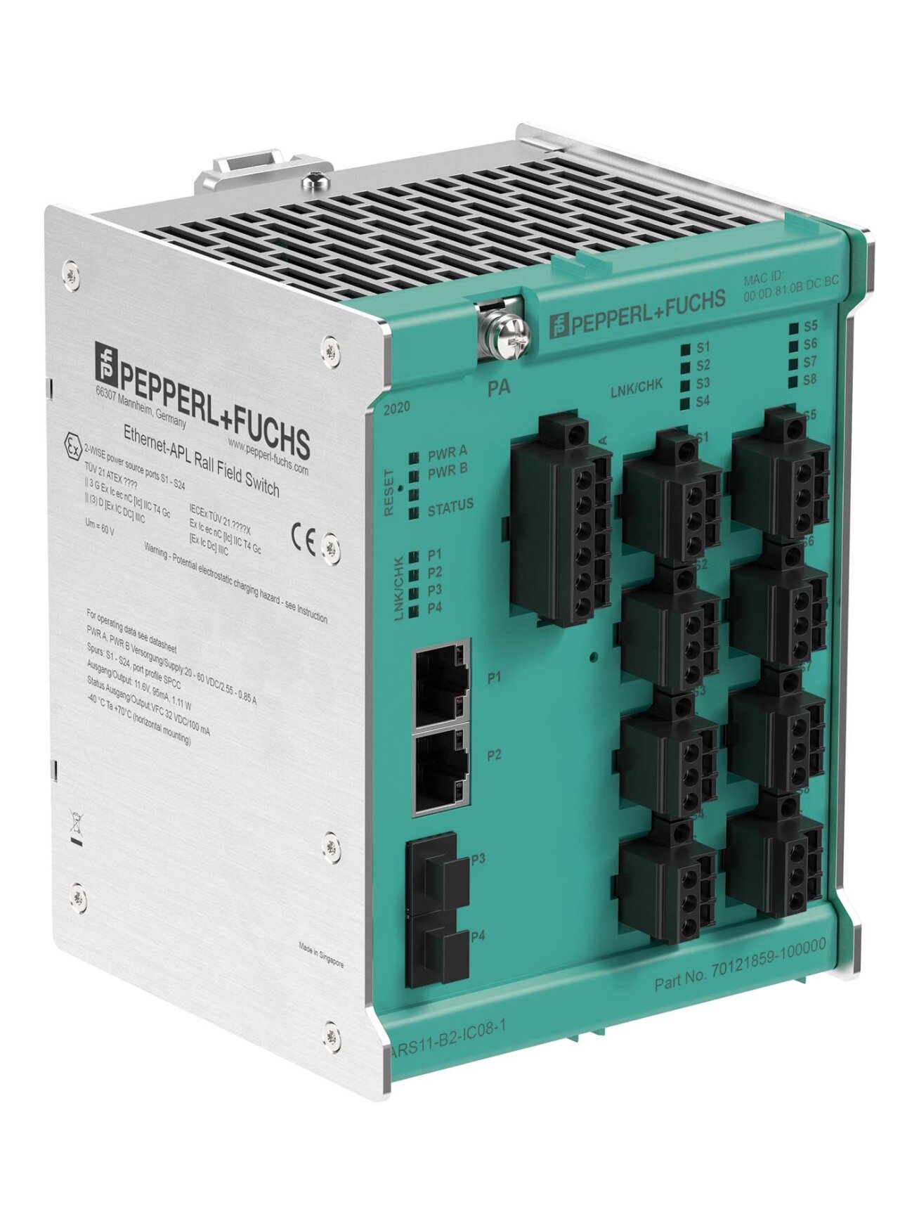 Pepperl+Fuchs ARS12-B2-IC08-1 (70121859-100003) Ethernet-APL rail field switch Pepperl+Fuchs ARS12-B2-IC08-1 (70121859-100003) Ethernet-APL rail field switch