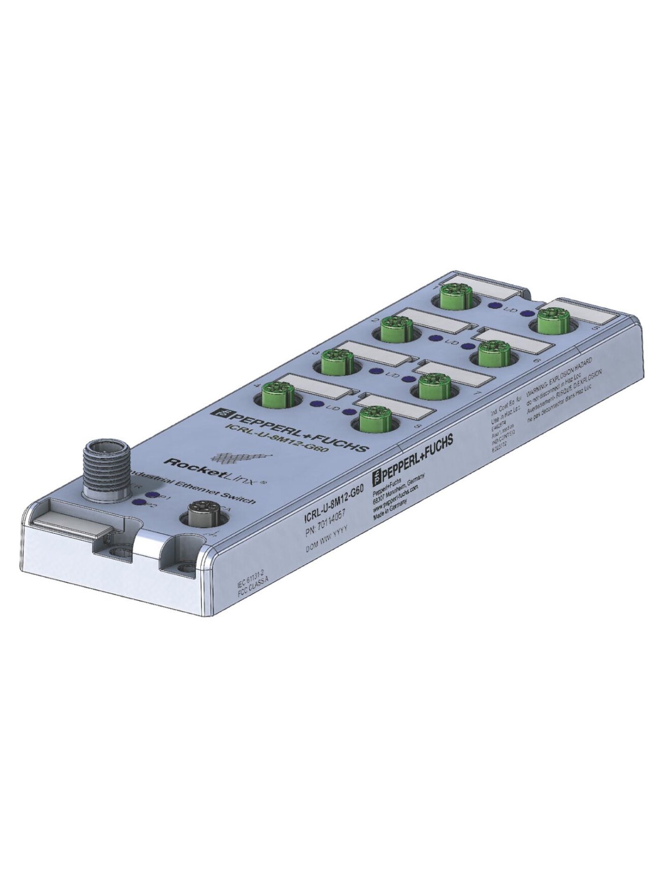 Pepperl+Fuchs ICRL-U-8M12-G60 (70114057) 8-port unmanaged M12 IP67 switch (abbreviated)